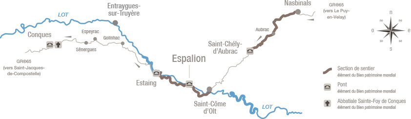 Carte chemin st-Jacques en Aveyron